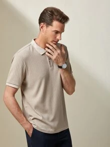 GENTILAND 男士拼接邊POLO衫 - 卡其色 - 查看 5