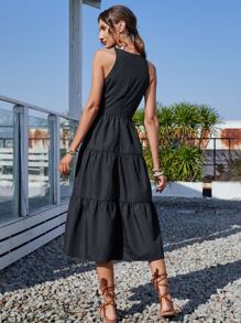 SHEIN Unity Sleeveless Solid Flounce Hem Dress - Black - View 2