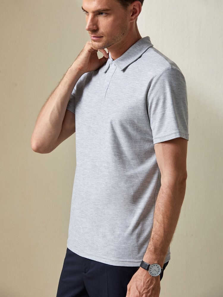 Manfinity Hombres Camisa polo unicolor con botón delantero - Gris Claro - Añade 3