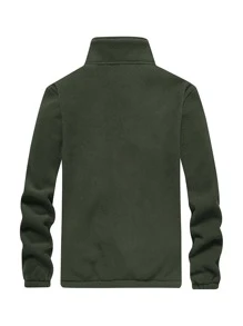 Manfinity Homme 男士寬鬆拉鍊口袋拼接細部泰迪熊襯裡夾克 - 軍綠色 - 查看 2