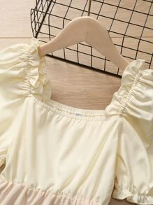 Niñas Vestido de manga farol ribete fruncido de color combinado - Multicolor - Ver 4