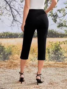 EMERY ROSE 下擺開叉九分長褲 - 黑色 - 查看 2