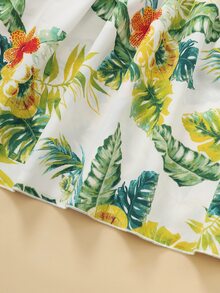 Niñas Vestido con estampado tropical de hombros descubiertos ribete con fruncido - Multicolor - Ver 4