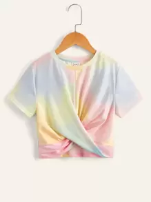 SHEIN Tween Girl Tie Dye Cross Wrap Tee - Multicolor - View 1
