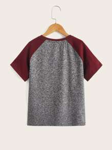 SHEIN 男孩撞色紐扣細節插肩袖T恤 - 灰色 - 查看 2