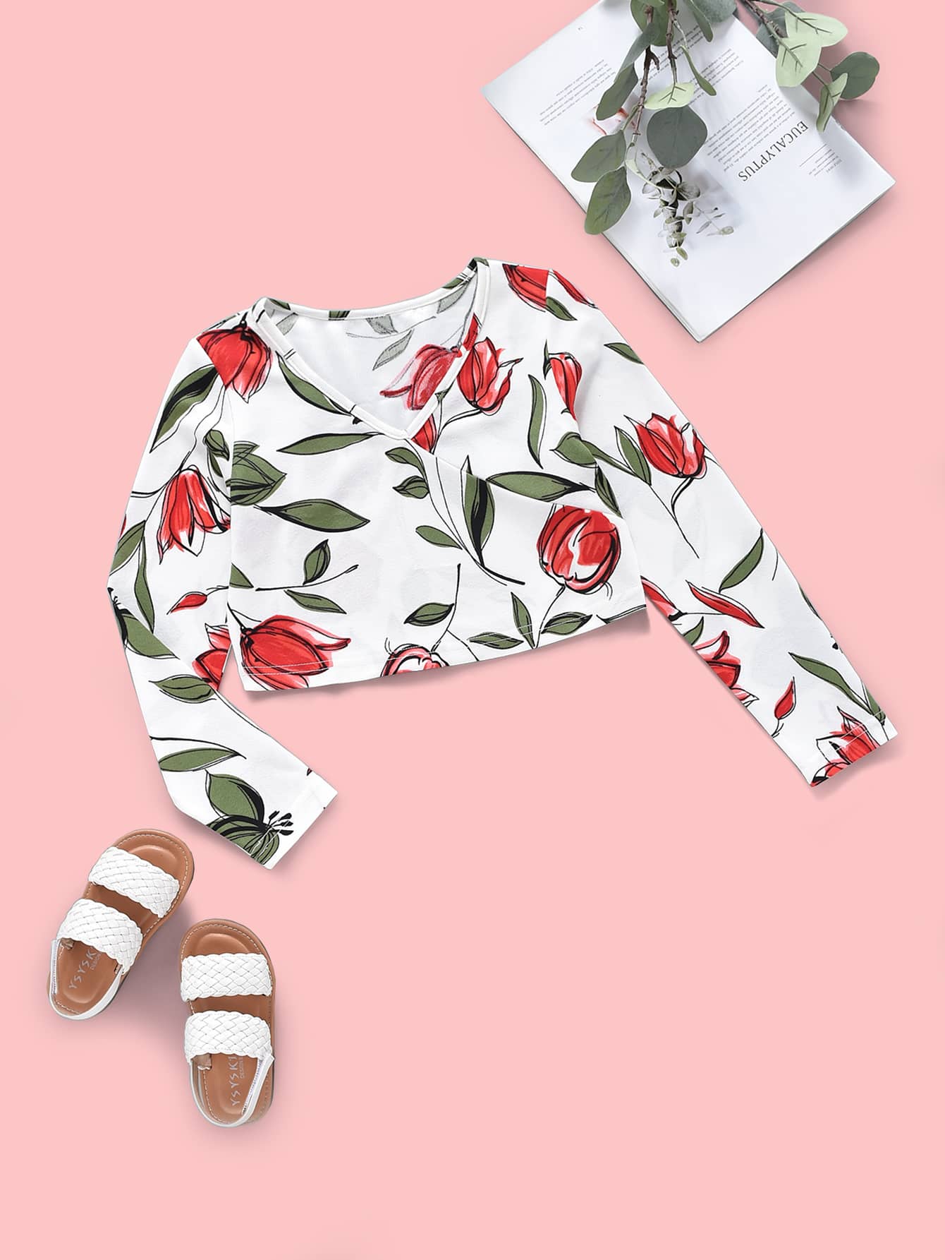 Niñas Camiseta con estampado floral - Blanco - Ver 1