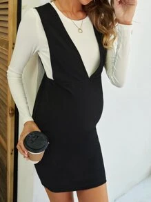 SHEIN Maternity Pinafore Dress With Tee - Black and White - View 1