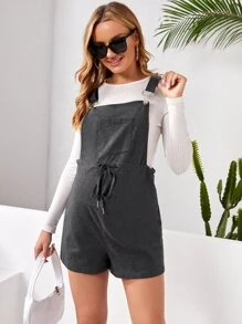 SHEIN Maternity Drawstring Waist Overalls Without Tee - Dark Grey - View 2