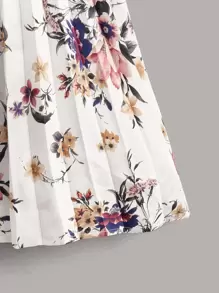 SHEIN 女孩印花百褶腰帶半身裙