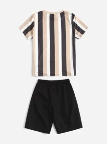 SHEIN Conjunto De Top Con Rayas Y Shorts Con Cintura Ajustable Para Niño/a Preadolescente - Multicolor - Ver 2