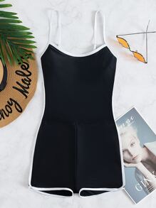 SHEIN Swim Bañador una pieza unido en contraste - Negro - Ver 3