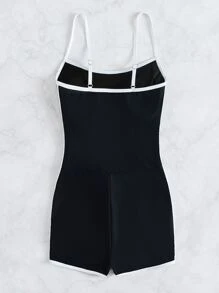 SHEIN Swim Bañador una pieza unido en contraste - Negro - Ver 4