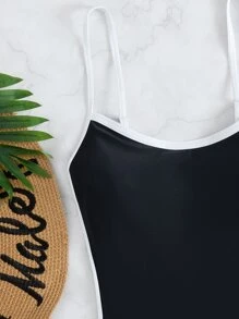 SHEIN Swim Bañador una pieza unido en contraste - Negro - Ver 6