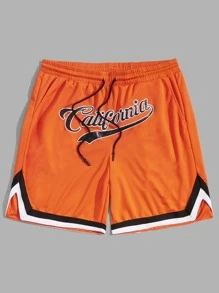 Manfinity RebelGame Men Neon Orange Letter Embroidery Striped Tape Shorts
