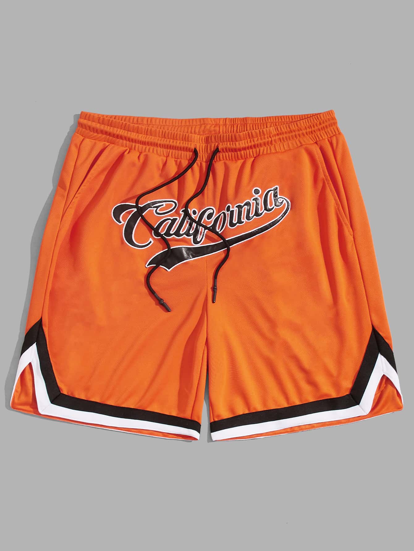 Manfinity RebelGame Men Neon Orange Letter Embroidery Striped Tape Shorts