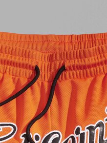 Manfinity RebelGame Men Neon Orange Letter Embroidery Striped Tape Shorts