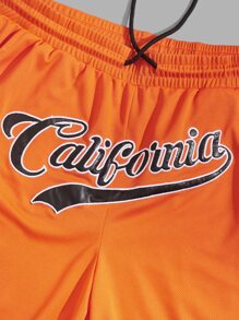 Manfinity RebelGame Men Neon Orange Letter Embroidery Striped Tape Shorts