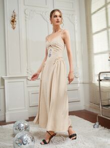 SARI Floral Embroidered Cami Dress - Khaki - View 5