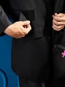 Unsuitable Men Drop Shoulder Lapel Collar Graphic Pattern Blazer - Black - View 7