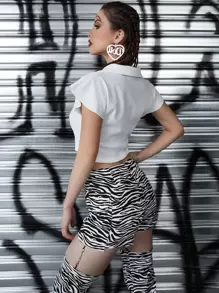 罩袖素色短款T恤 - 白色 - 查看 2