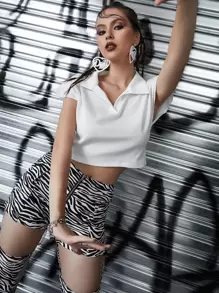 罩袖素色短款T恤 - 白色 - 查看 5