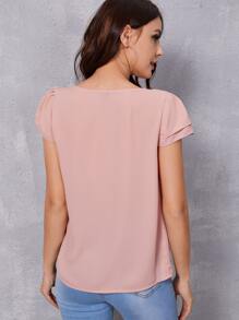 SHEIN Clasi Áo sơ mi nữ Xù phân lớp màu trơn Thanh lịch - Màu Hồng  San hô - Xem 2