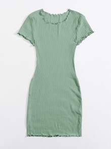 SHEIN EZwear Đầm Xù nhỏ Gân đan màu trơn Giải trí - Màu xanh Bạc hà - Xem 3