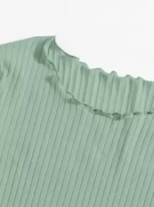 SHEIN EZwear Đầm Xù nhỏ Gân đan màu trơn Giải trí - Màu xanh Bạc hà - Xem 4