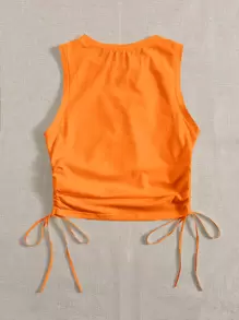 SHEIN EZwear Women's Solid Color Round Neck Side Drawstring Casual Knit Tank Top