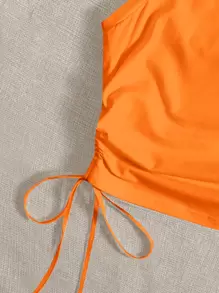 SHEIN EZwear Women's Solid Color Round Neck Side Drawstring Casual Knit Tank Top