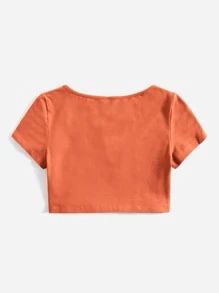 SHEIN BASICS Square Neck Solid Tee - Orange - View 2
