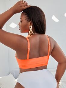 SHEIN Slayr Bikini sólido inalámbrico para playa y verano en talla grande, traje de baño - Naranja - Ver 2
