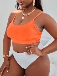 SHEIN Slayr Bikini sólido inalámbrico para playa y verano en talla grande, traje de baño - Naranja - Ver 3