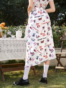 Mulvari 花和字母圖案不對稱荷葉邊半身裙 - 彩色 - 查看 2