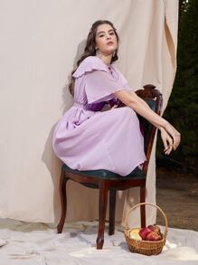 Mulvari Ruched Bust Ruffle Belted Dress - Lilac Purple - View 5