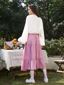 Mulvari floral con parche de manga farol Top & bajo con fruncido Set falda - Multicolor - Ver 2