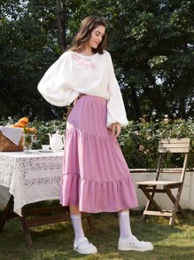 Mulvari floral con parche de manga farol Top & bajo con fruncido Set falda - Multicolor - Ver 4