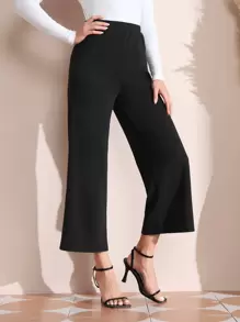 EMERY ROSE High Waist Flare Leg Pants - Black - View 5