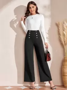 EMERY ROSE Quần nữ Nút đôi màu trơn Thanh lịch - màu đen - Xem 3