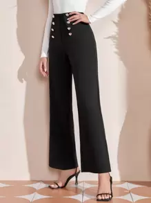 EMERY ROSE Quần nữ Nút đôi màu trơn Thanh lịch - màu đen - Xem 4