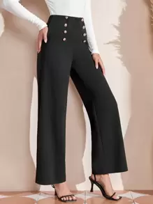 EMERY ROSE Quần nữ Nút đôi màu trơn Thanh lịch - màu đen - Xem 5