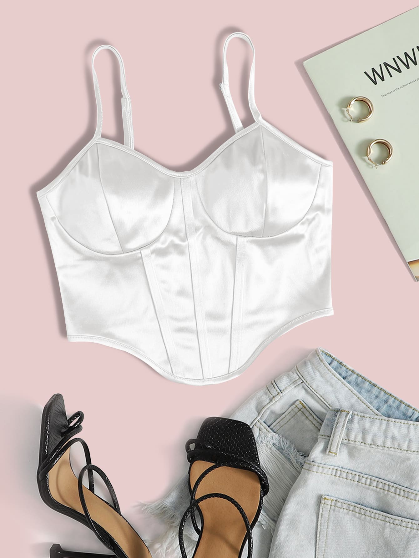 Chiquease Curved Hem Satin Cami Top - White - View 1