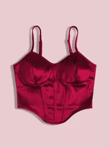 SHEIN Unity Camis Asimetris Plain Seksi - Burgundy - View 3