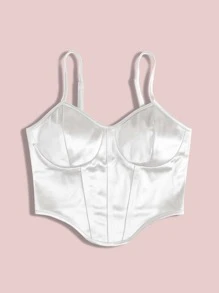 Chiquease Curved Hem Satin Cami Top - White - View 3