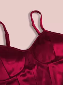 SHEIN Unity Camis Asimetris Plain Seksi - Burgundy - View 4
