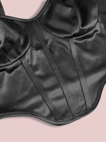 Chiquease 弧形下擺緞面吊帶上衣 - 黑色 - 查看 5