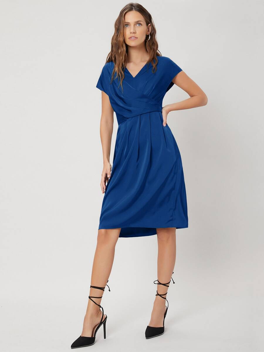 MOTF PREMIUM GATHERED BATWING SLEEVE DRESS - Blue - View 1