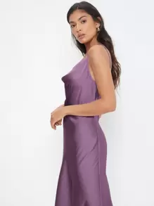 BizChic Women's Elegant Satin Slip Dress With Draped Neckline, Long Length, Suitable For Weddings, Business Casual, Concerts, And Wedding Guest Attire