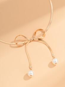 蝴蝶結裝飾項鍊 - 金黃色 - 查看 4