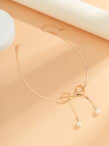 蝴蝶結裝飾項鍊 - 金黃色 - 查看 5